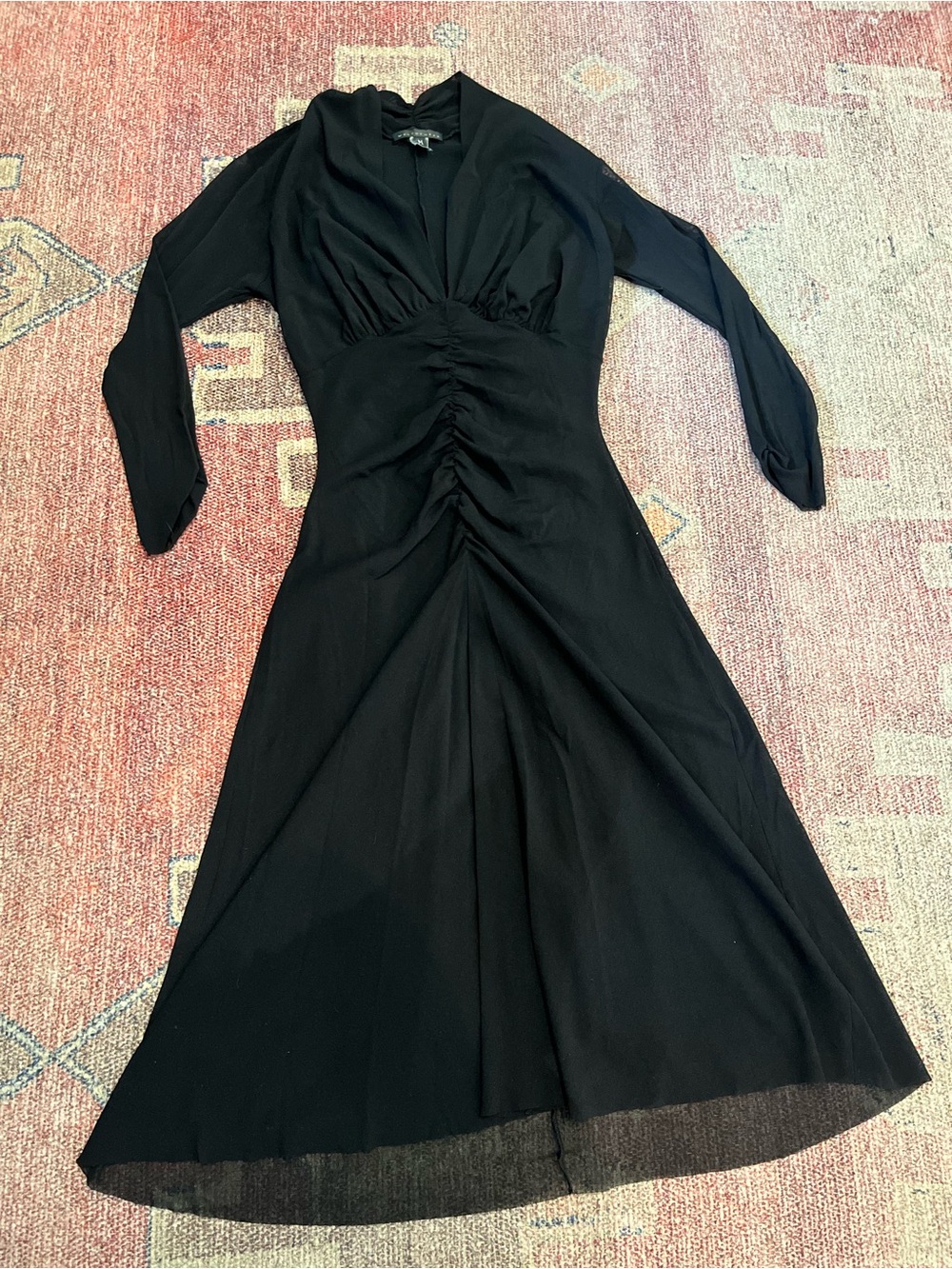 Weston wear mesh long sleeve gathered fitted bodice midi Marilyn Monroe dress m